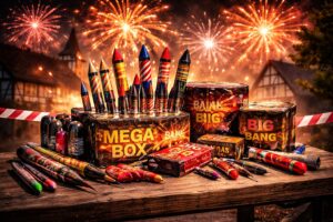 Feuerwerkskörper auf Tisch – Sicherheitswarnung